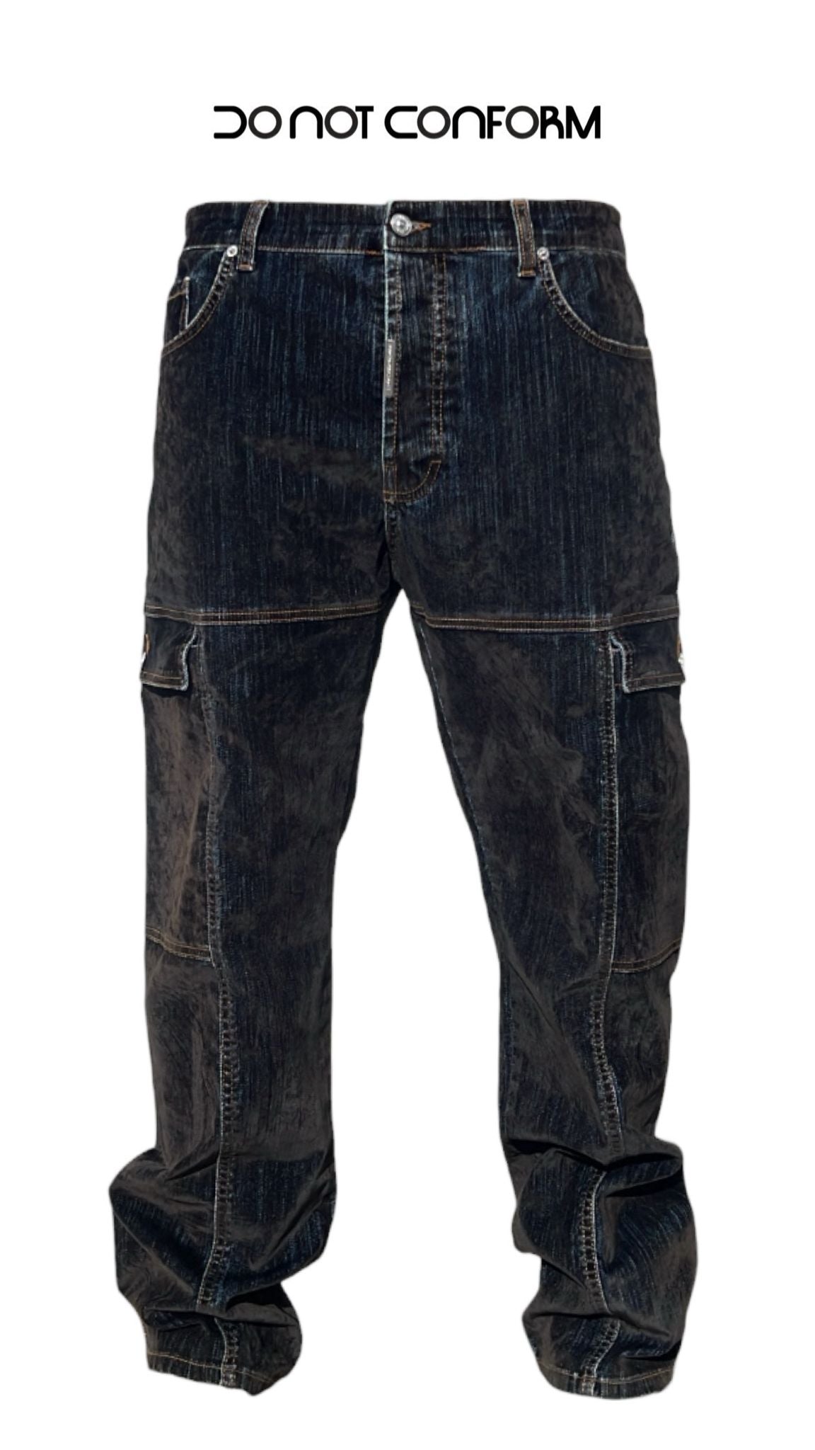 Baggy Pockets Denim Floccato Nero