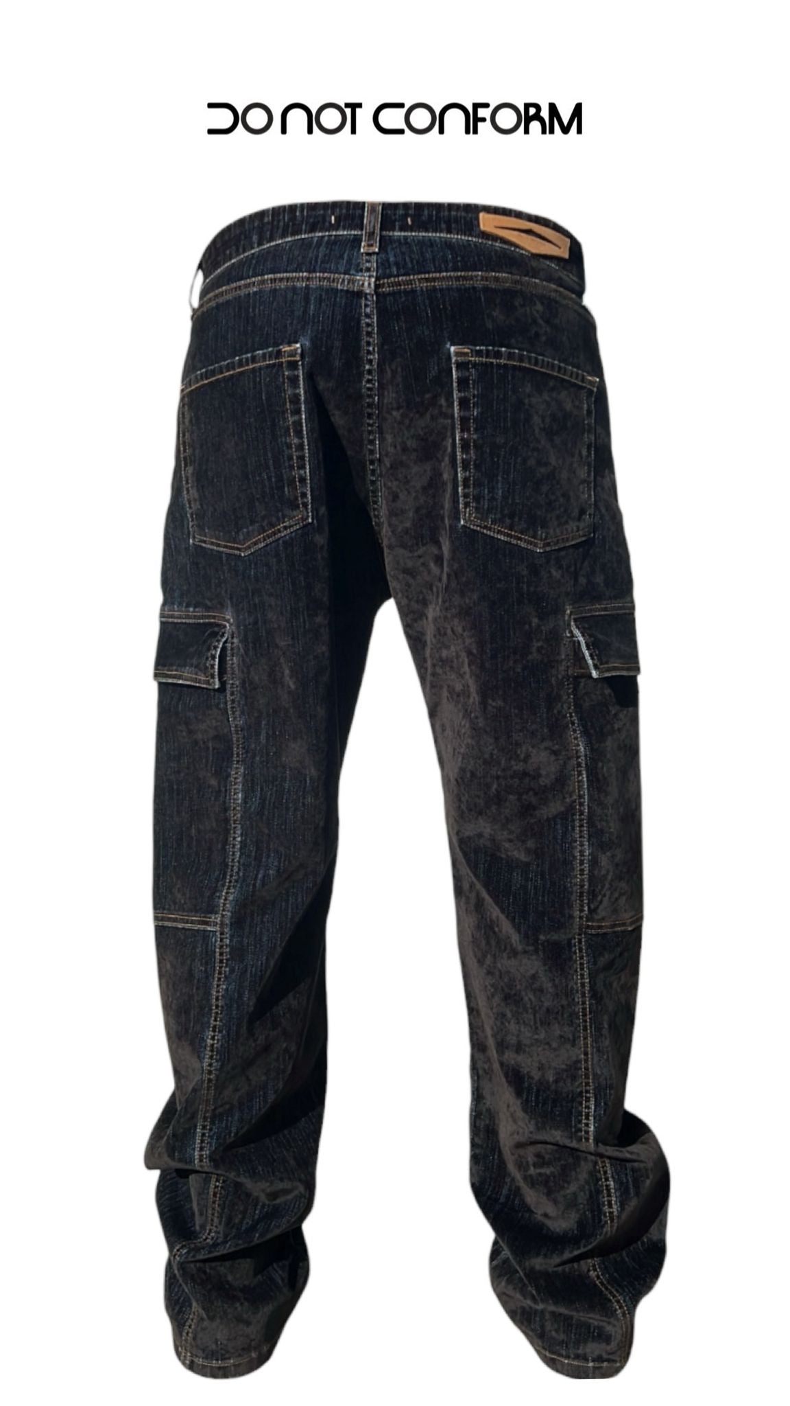 Baggy Pockets Denim Floccato Nero