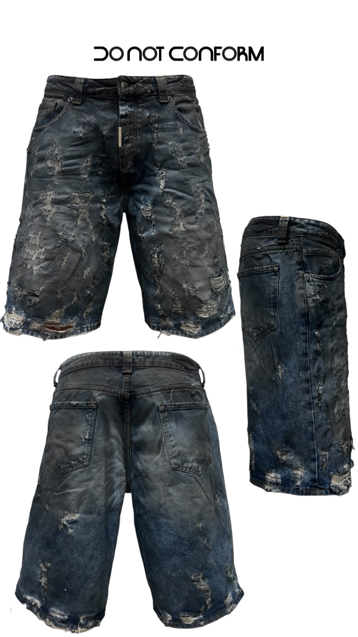 Short Abrasions Denim Dark