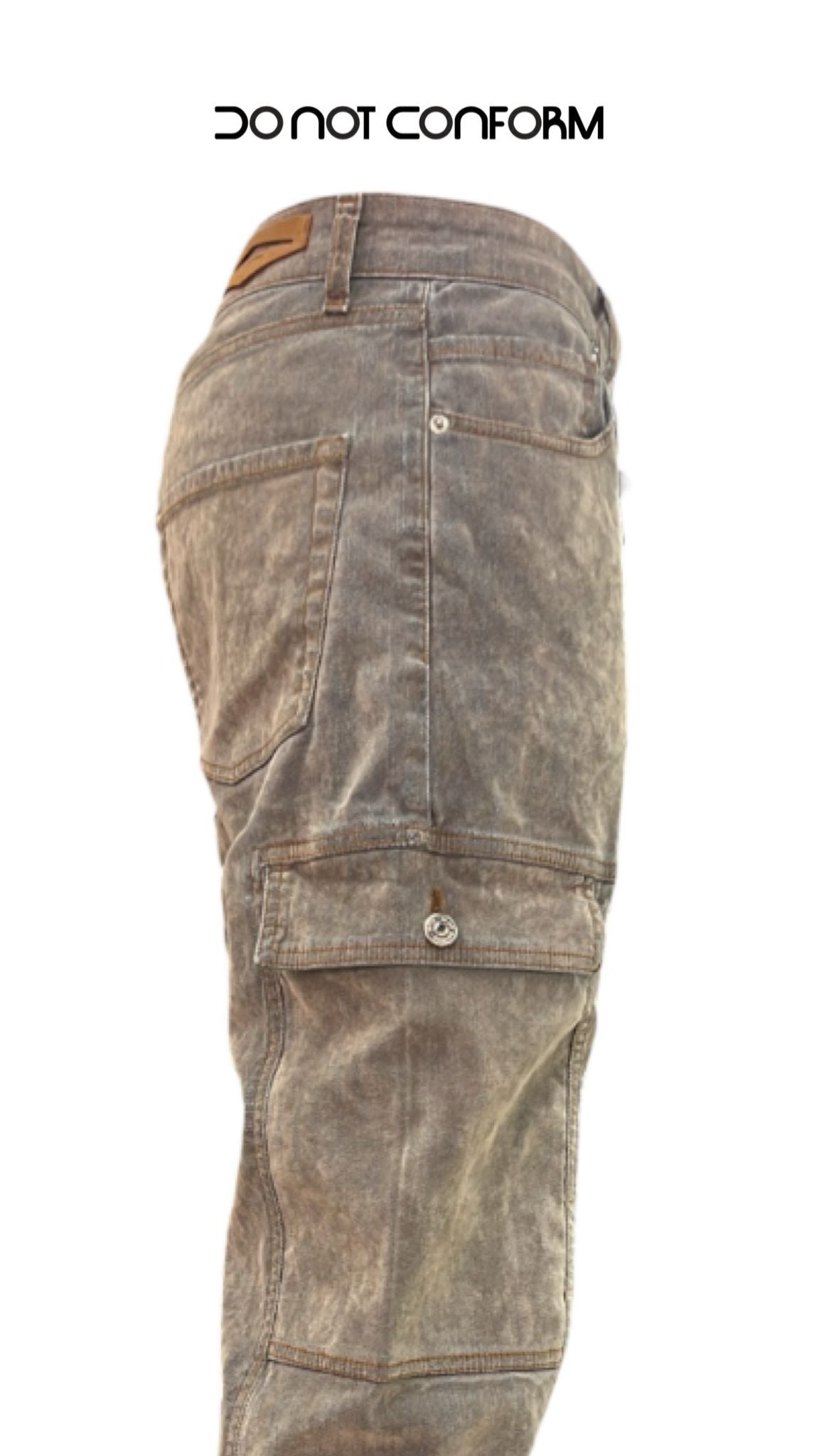 Baggy Pockets Denim Floccato Beige